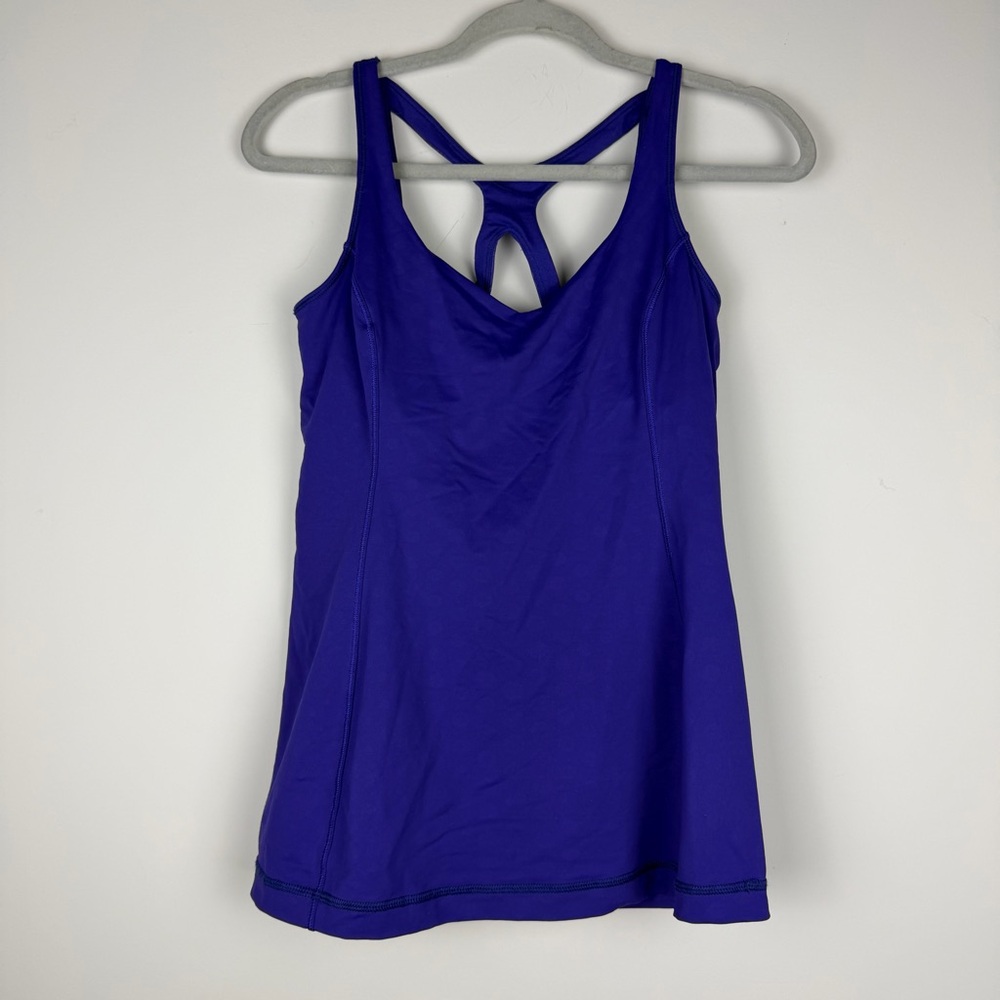 Lululemon Purple Tank Top Cross Straps Back Built-In Shelf Bra 10 Luxtreme Yoga